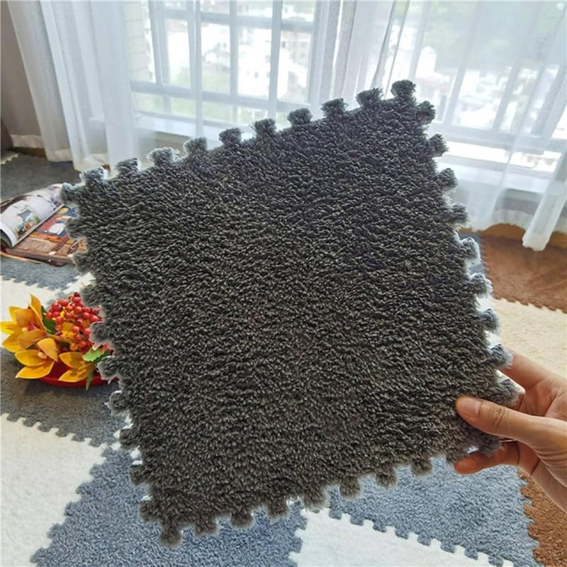 Typutomi 12pcs Plush Puzzle Foam Floor Mat, Soft Thicken Fluffy Interlocking Square Foam Tiles Area Rugs Carpet for Parlor Bedroom Decoration(11.8x11.8x0.4in, Grey) - Image 4